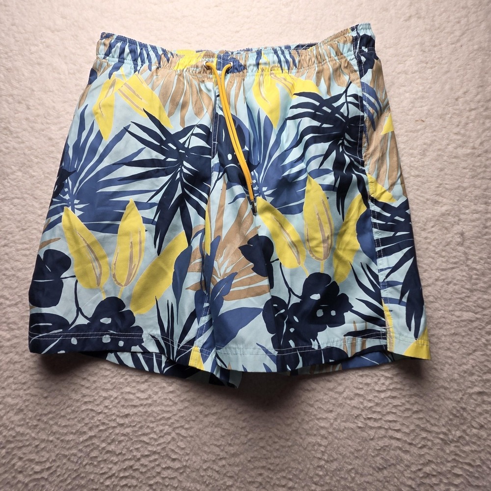 Lands' End Swim Trunks Mens Large Multicolor Tropical Hawaiian Shorts‎ Lined